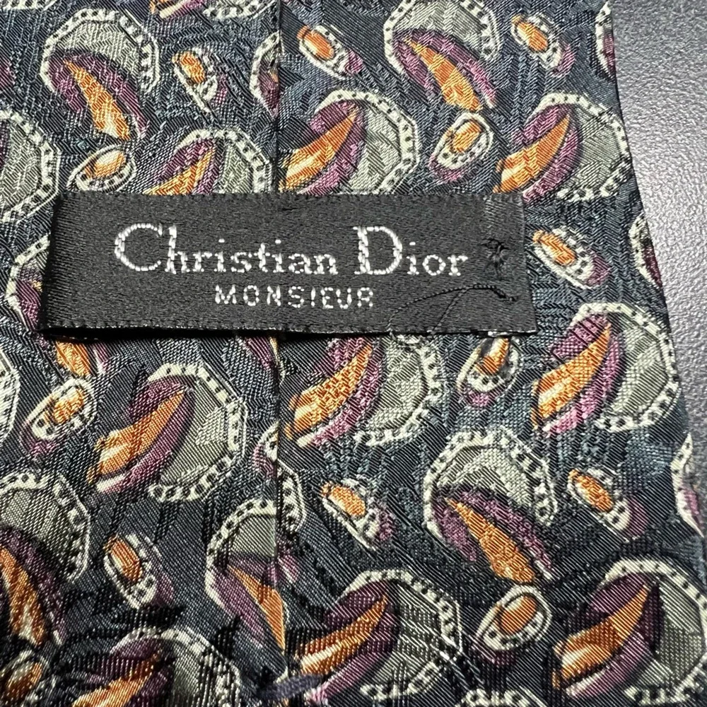 Christian Dior Mens Tie Necktie Multicolor Paisley Tied Woven Classic USA